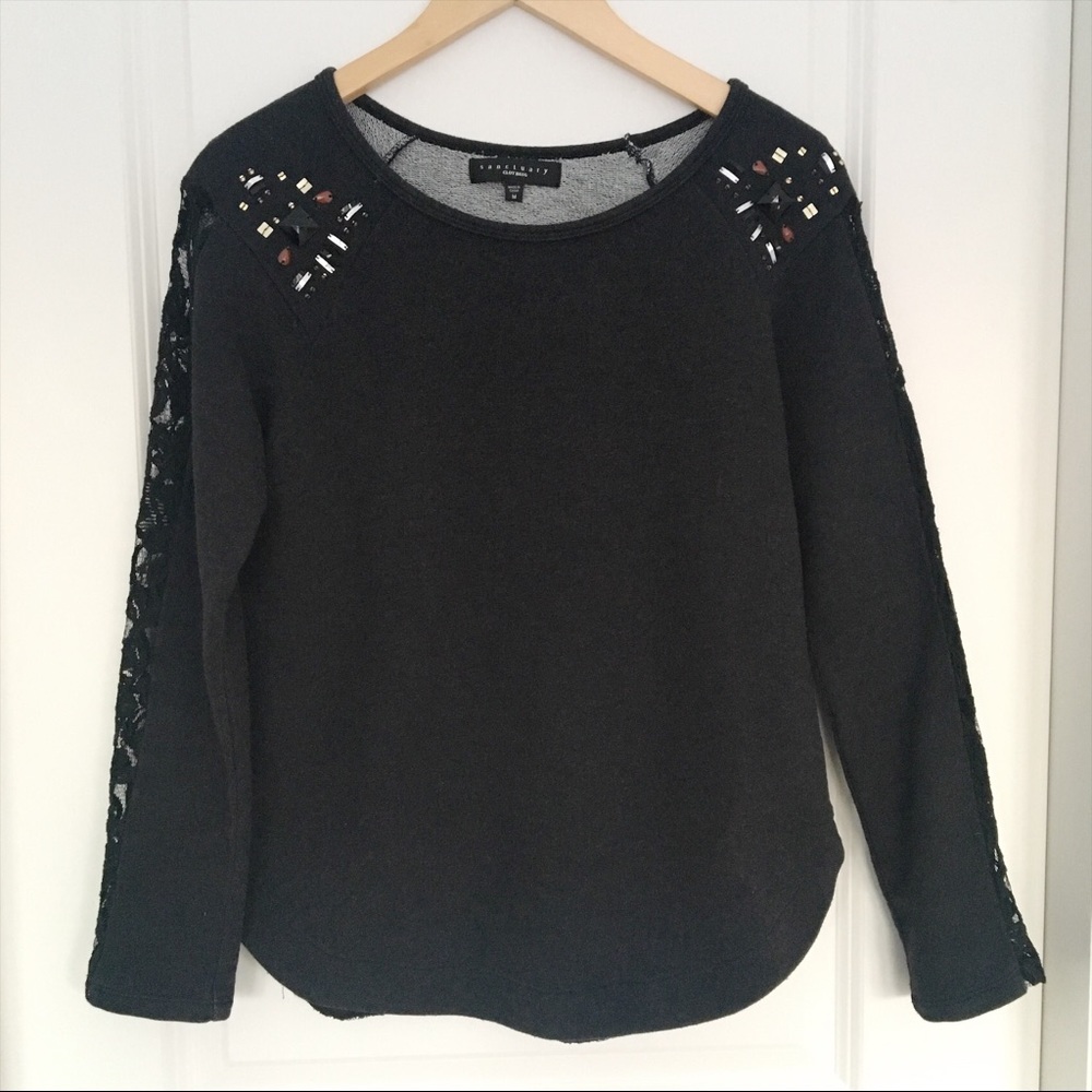 Sanctuary Clothing Embellished Charcoal Sweater